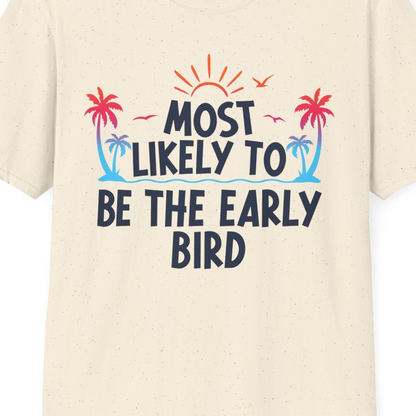 Early Bird Tropical Sunrise Shirt T-Shirt – Natural – Best Cruise Shirts Close Up