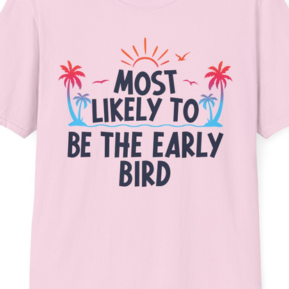 Early Bird Tropical Sunrise Shirt T-Shirt – Light Pink – Best Cruise Shirts Close Up