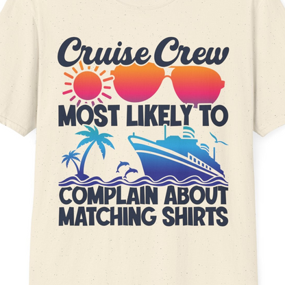 Cruise Crew Funny Matching Shirt Bold Sunglasses Tropical Ship Tee — T-Shirt T-Shirt – Natural – Best Cruise Shirts Close Up