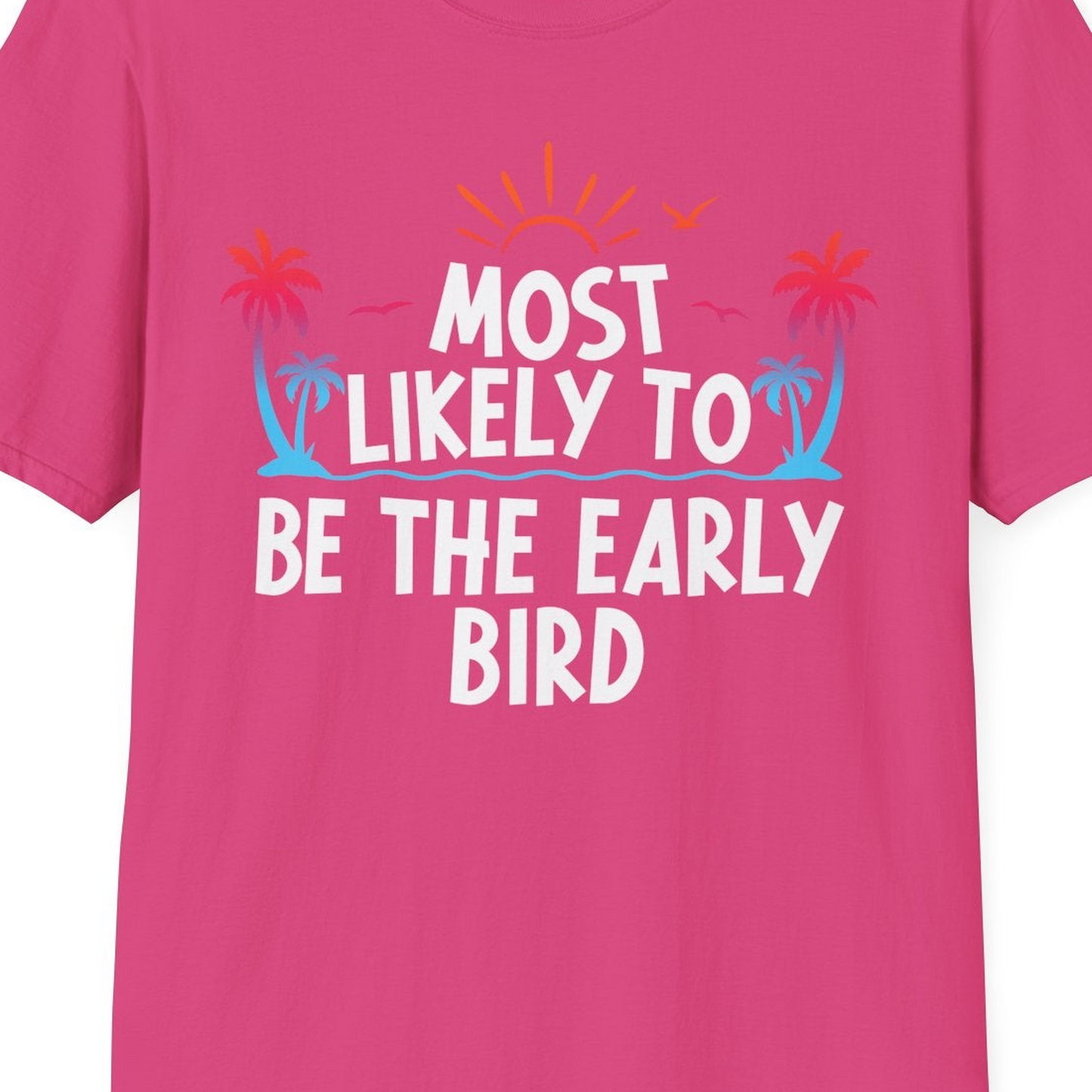 Early Bird Tropical Sunrise Shirt T-Shirt – Heliconia – Best Cruise Shirts Close Up
