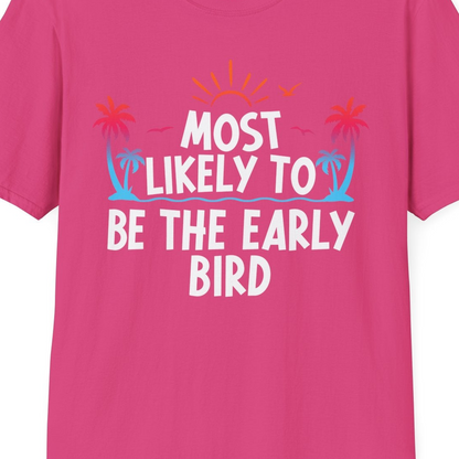 Early Bird Tropical Sunrise Shirt T-Shirt – Heliconia – Best Cruise Shirts Close Up