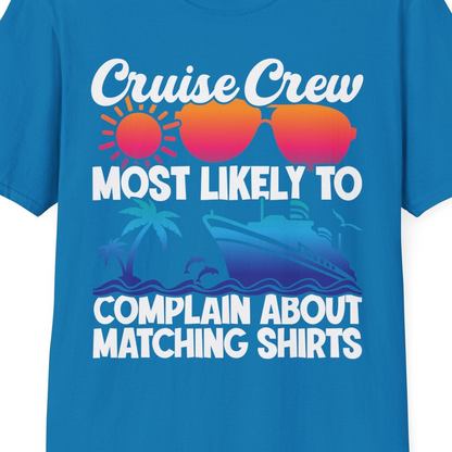 Cruise Crew Funny Matching Shirt Bold Sunglasses Tropical Ship Tee — T-Shirt T-Shirt – Sapphire – Best Cruise Shirts Close Up