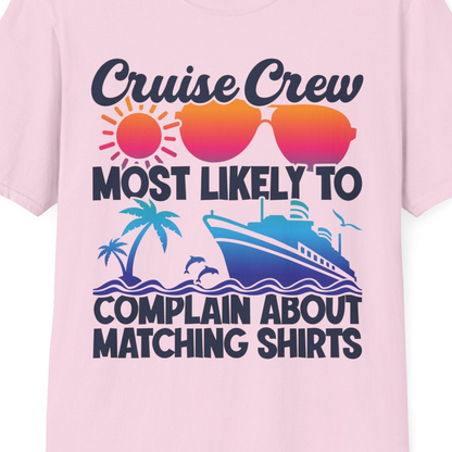 Cruise Crew Funny Matching Shirt Bold Sunglasses Tropical Ship Tee — T-Shirt T-Shirt – Light Pink – Best Cruise Shirts Close Up