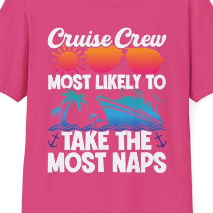 Cruise Crew Most Likely To Take The Most Naps Funny Vacation Shirt — T-Shirt T-Shirt – Heliconia – Best Cruise Shirts Close Up