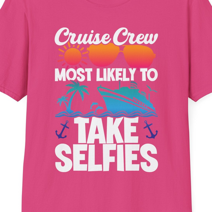 Cruise Crew Most Likely To Take Selfies Tropical Group Shirt — T-Shirt T-Shirt – Heliconia – Best Cruise Shirts Close Up