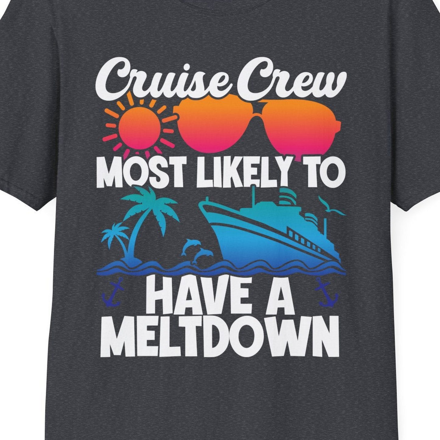 Cruise Crew Meltdown Shirt T-Shirt – Dark Heather Grey – Best Cruise Shirts Close Up