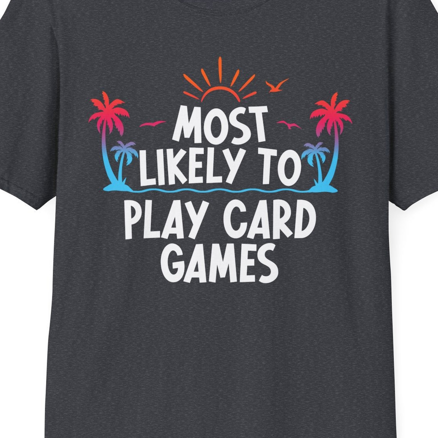 Tropical Cruise Card Game Shirt T-Shirt – Dark Heather Grey – Best Cruise Shirts Close Up