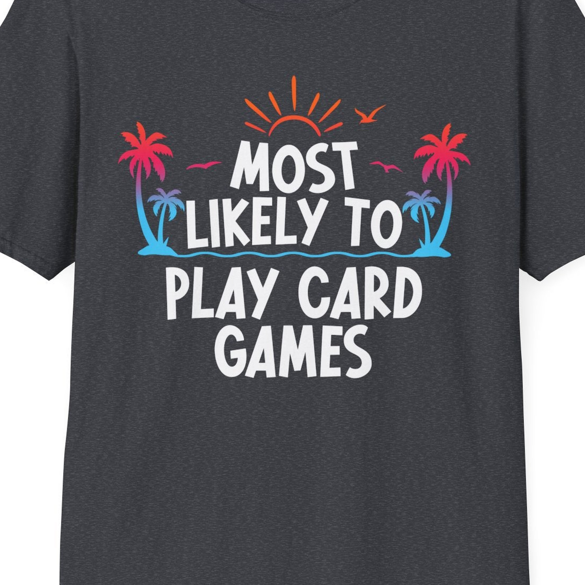 Tropical Cruise Card Game Shirt T-Shirt – Dark Heather Grey – Best Cruise Shirts Close Up