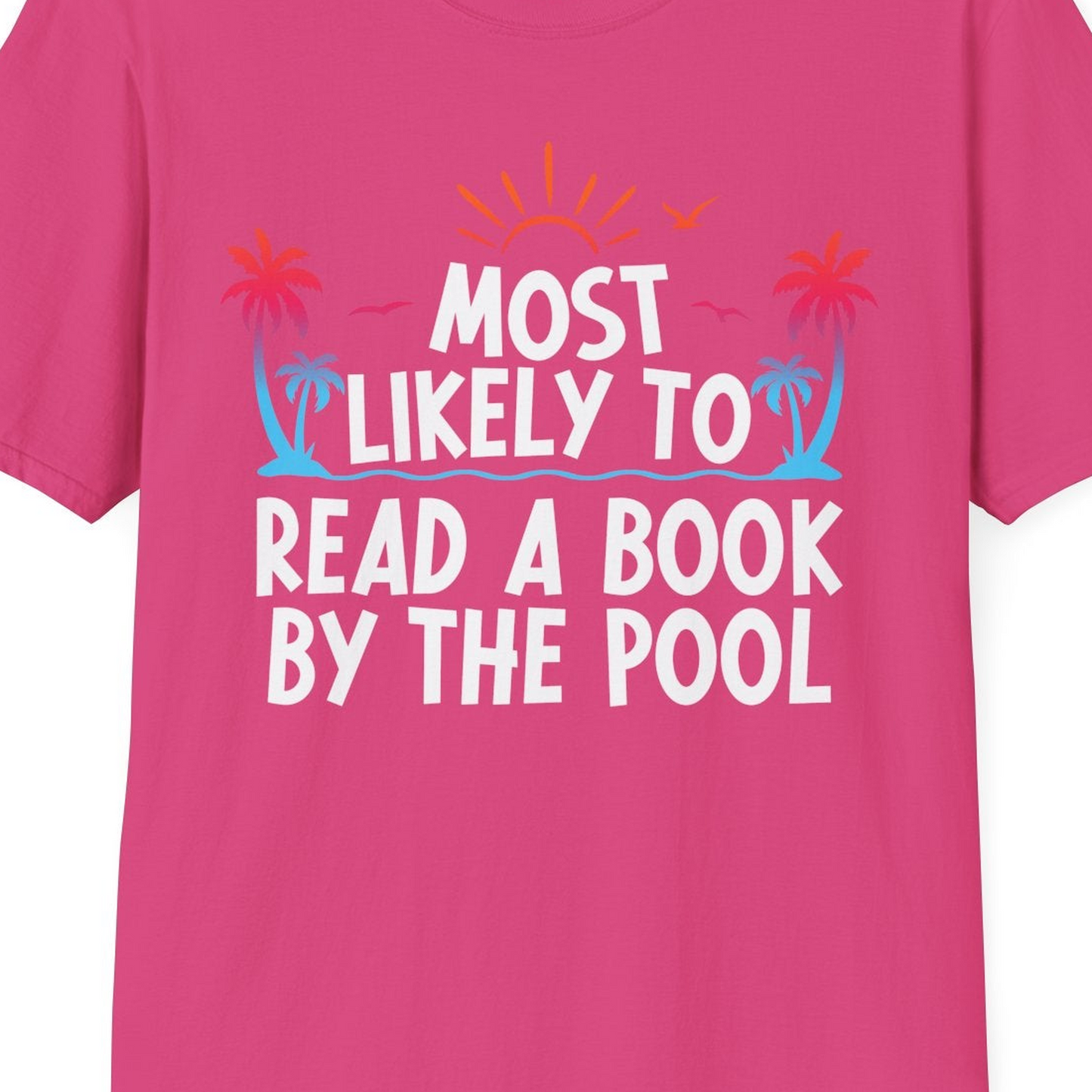 Most Likely To Read A Book By The Pool Tropical Summer Shirt — T-Shirt T-Shirt – Heliconia – Best Cruise Shirts Close Up