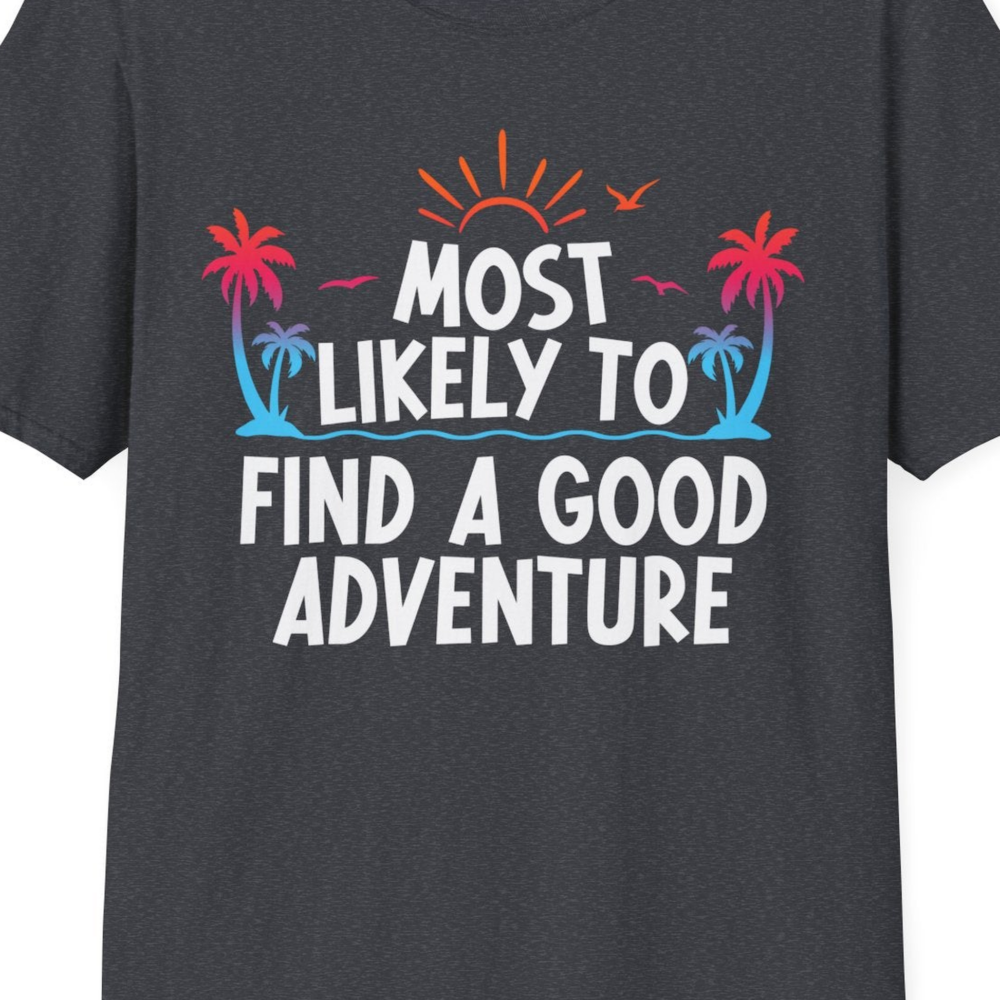 Tropical Adventure Shirt T-Shirt – Dark Heather Grey – Best Cruise Shirts Close Up