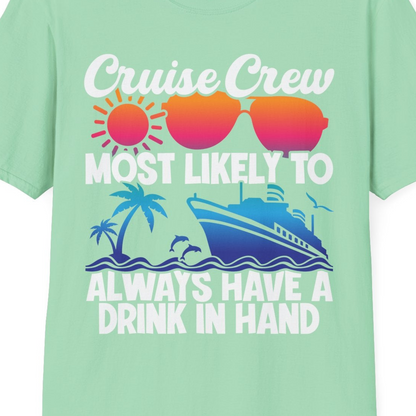 Cruise Crew Funny Drinking Tropical Sunset Ombre Party Shirt — T-Shirt T-Shirt – Mint Green – Best Cruise Shirts Close Up