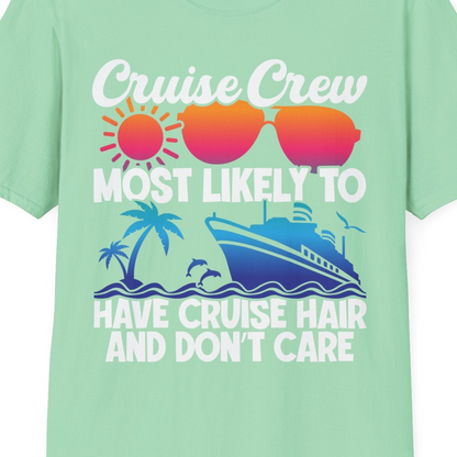 Cruise Crew Most Likely To Have Cruise Hair Retro Group Shirt — T-Shirt T-Shirt – Mint Green – Best Cruise Shirts Close Up