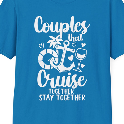 Couples Cruise Together Nautical Romantic Vacation Shirt Design — T-Shirt T-Shirt – Sapphire – Best Cruise Shirts Close Up