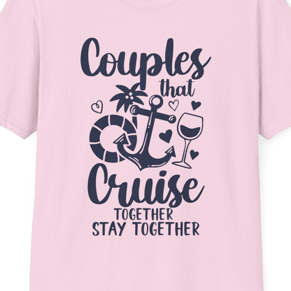 Couples Cruise Together Nautical Romantic Vacation Shirt Design — T-Shirt T-Shirt – Light Pink – Best Cruise Shirts Close Up