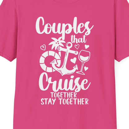 Couples Cruise Together Nautical Romantic Vacation Shirt Design — T-Shirt T-Shirt – Heliconia – Best Cruise Shirts Close Up