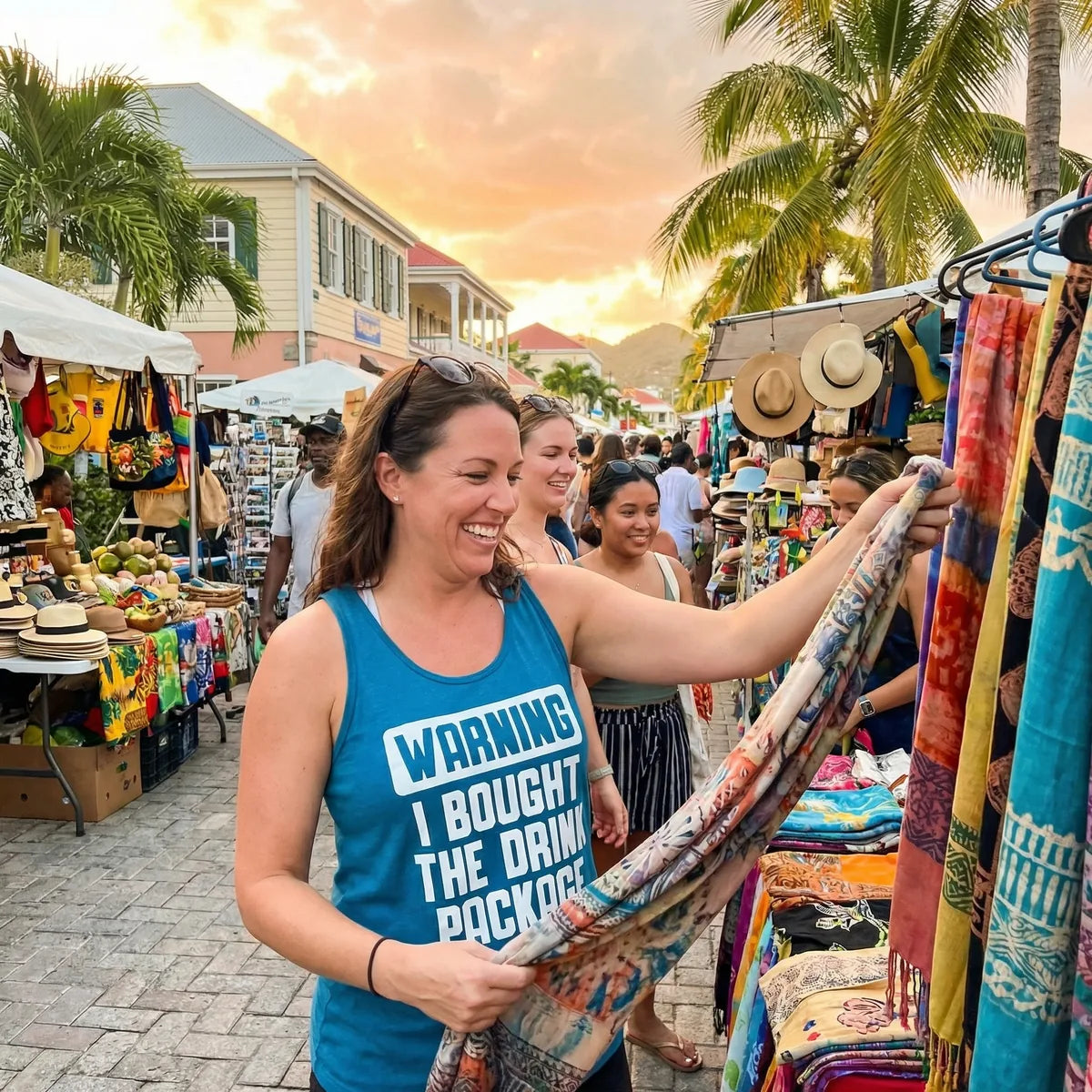 Lifestyle View — Warning I Bought The Drink Package Funny Cruise Shirt Bold Design — Tank Top